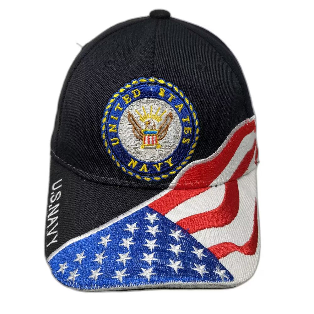 Lanza Baseball Cap Black Blue OS U.S. Navy Flag Embroidered Hat Strapback Eagle